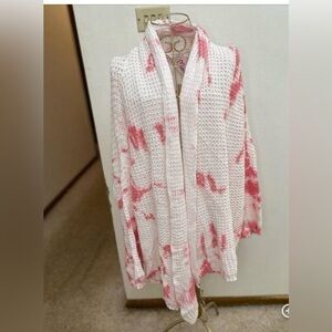 Maronie x Revolve pink and white waffle weave open cardigan